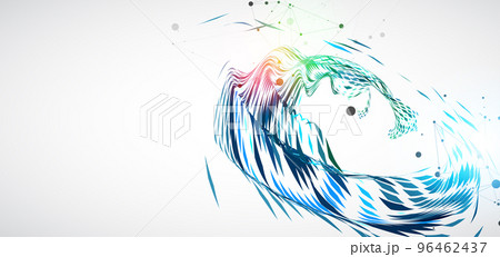 Abstract particle vortex with plexus effect elements and Gradient background lighting. Abstract particle vortex with plexus effect elements and Gradient background lighting. 96462437