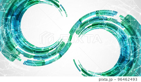 Abstract background. Technological colored circles with plexus effects. Abstract background. Technological colored circles with plexus effects. 96462493