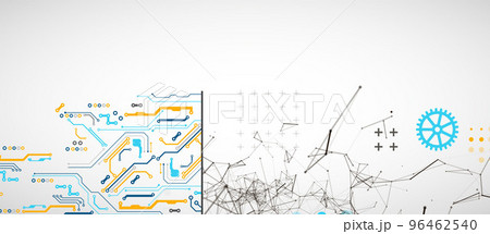 Abstract background on technological and scientific topics. Plexus effect with various techno details with a place under the text. Vector format. Abstract background on technological and scientific topics. Plexus effect with various techno details with a place under the text. Vector format. 96462540
