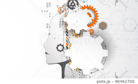 Artificial Intelligence. Technical background with a silhouette of a man. Big data concept. Machine cyber mind. Artificial Intelligence. Technical background with a silhouette of a man. Big data concept. Machine cyber mind. 96462708