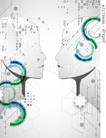 Artificial Intelligence. Technical background with a silhouette of a man. Big data concept. Machine cyber mind. Artificial Intelligence. Technical background with a silhouette of a man. Big data concept. Machine cyber mind. 96462724