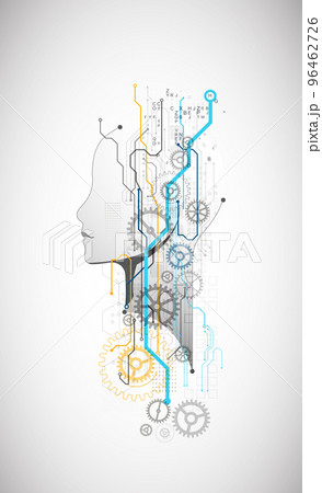 Artificial Intelligence. Technical background with a silhouette of a man. Big data concept. Machine cyber mind. 96462726
