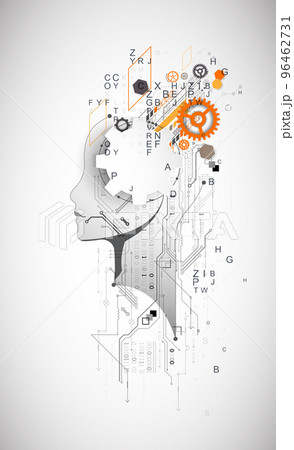 Artificial Intelligence. Technical background with a silhouette of a man. Big data concept. Machine cyber mind. Artificial Intelligence. Technical background with a silhouette of a man. Big data concept. Machine cyber mind. 96462731