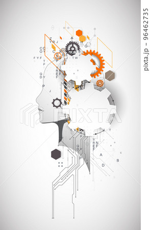 Artificial Intelligence. Technical background with a silhouette of a man. Big data concept. Machine cyber mind. Artificial Intelligence. Technical background with a silhouette of a man. Big data concept. Machine cyber mind. 96462735