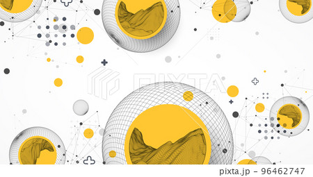 Sphere theme with connected lines in technology style background. Wireframe illustration. Abstract 3d grid design. Sphere theme with connected lines in technology style background. Wireframe illustration. Abstract 3d grid design. 96462747