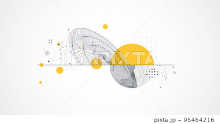 Template for science and technology presentation. Wireframe waves. Plexus style background. 96464216