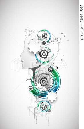 Artificial Intelligence. Technical background with a silhouette of a man. Big data concept. Machine cyber mind. Artificial Intelligence. Technical background with a silhouette of a man. Big data concept. Machine cyber mind. 96464342
