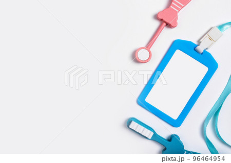 Banner with dental mirror and toothbrush. Mockup. Oral hygiene and checkup, stomatology concept. Copy space. Children game at dentist 96464954