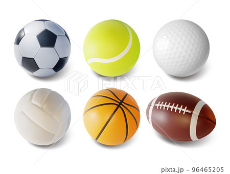 Realistic Detailed 3d Different Sport Ball Set for Basketball, Volleyball, Tennis and Golf. Vector illustration of Balls Realistic Detailed 3d Different Sport Ball Set for Basketball, Volleyball, Tennis and Golf. Vector illustration of Balls 96465205