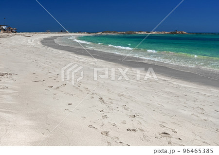Wonderful view of the lagoon, seashore, white sand beach and blue sea. Djerba Island, Tunisia 96465385