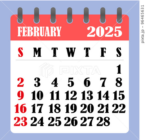 Letter calendar for February 2025. The week begins on Sunday. Time, planning and schedule concept. Flat design. Removable calendar for the month. Vector 96465631