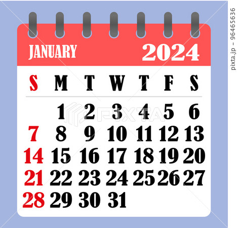 Letter calendar for January 2024. The week begins on Sunday. Time, planning and schedule concept. Flat design. Removable calendar for the month. Vector 96465636