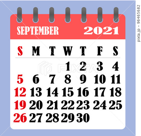 Letter calendar for September 2021. The week begins on Sunday. Time, planning and schedule concept. Flat design. Removable calendar for the month. Vector 96465682
