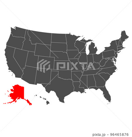 Vector map of Alaska. High detailed illustration. Country of the United States of America. Flat style. Vector 96465876