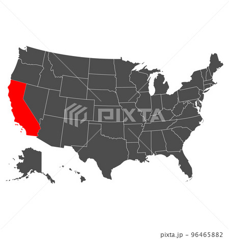 Vector map of California. High detailed illustration. Country of the United States of America. Flat style. Vector 96465882