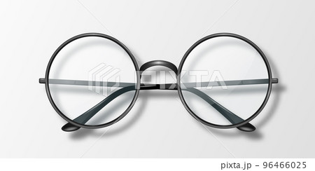 Vector 3d Realistic Round Frame Glasses Icon Isolated, Transparent Sunglasses for Women and Men, Accessory. Optics, Lens, Vintage, Trendy Glasses. Top View 96466025