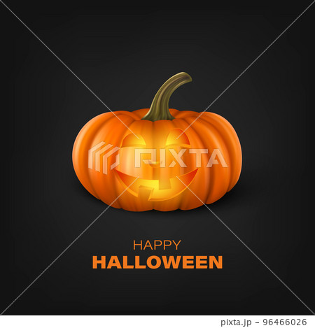 Vector Halloween Pumpkin on Black Background. Cute Jack-o-lanterns, Carved Pumpkin Face for Invitations, Cards, Wrapping, Banners Design. 3d Realistic Pumpkin Vector Halloween Pumpkin on Black Background. Cute Jack-o-lanterns, Carved Pumpkin Face for Invitations, Cards, Wrapping, Banners Design. 3d Realistic Pumpkin 96466026