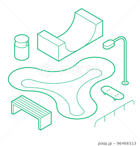 Isometric Skate Park Outline Illustration 96466313
