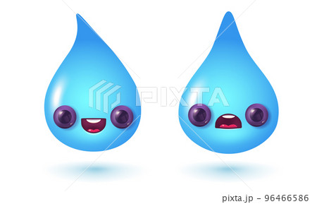 Vector illustration of kawaii water drops in 3D style. Vector set icons of kawaii rain drops in realistic style. Vector illustration of kawaii water drops in 3D style. Vector set icons of kawaii rain drops in realistic style. 96466586