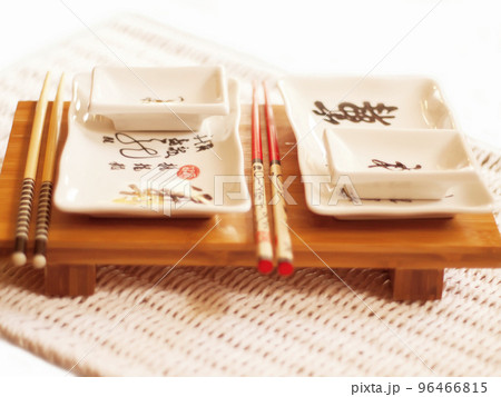 white set dishes for sushi. close up white set dishes for sushi. close up 96466815