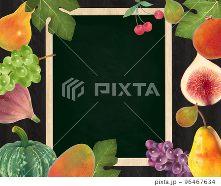 果物や野菜や木の実のシリーズイラストセットとブラックボードに黒板の素材 96467634
