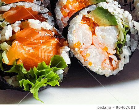 Food and diet, japanese sushi in a restaurant, asian cuisine as meal for lunch or dinner, tasty recipe idea 96467681