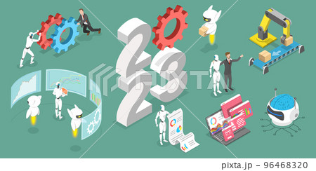 3D Isometric Flat Vector Conceptual Illustration of New Year 2023 And Robotic Process Automation Trends 3D Isometric Flat Vector Conceptual Illustration of New Year 2023 And Robotic Process Automation Trends 96468320