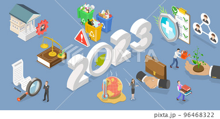 3D Isometric Flat Vector Conceptual Illustration of New Year 2023 And ESG Trends 3D Isometric Flat Vector Conceptual Illustration of New Year 2023 And ESG Trends 96468322