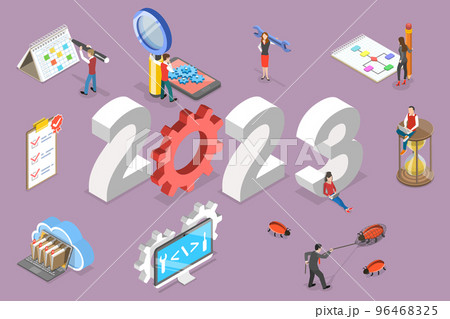 3D Isometric Flat Vector Conceptual Illustration of New Year 2023 And Software Development 96468325