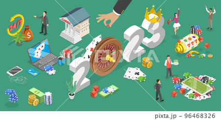 3D Isometric Flat Vector Conceptual Illustration of New Year 2023 And Online Casino Industry Trends 96468326