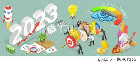 3D Isometric Flat Vector Conceptual Illustration of Effective Team Strategy For New 2023 Year 96468355