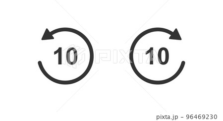 10 second rewind and fast forward icons with circle arrows. Round repeat and next buttons isolated on white background. Audio or video player playback elements 96469230