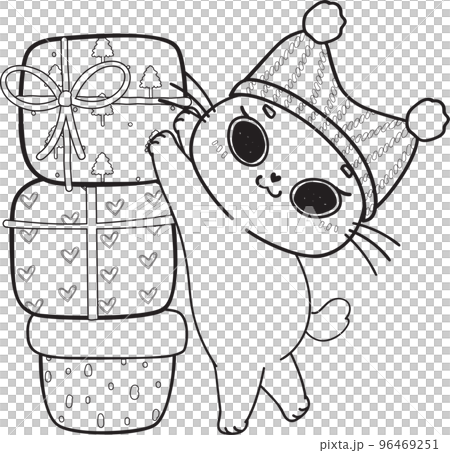 cute Christmas kitty cat in gift present box outline svg cartoon doodle hand drawn cute Christmas kitty cat in gift present box outline svg cartoon doodle hand drawn 96469251
