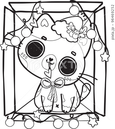 cute Christmas kitty cat in gift present box outline svg cartoon doodle hand drawn cute Christmas kitty cat in gift present box outline svg cartoon doodle hand drawn 96469252