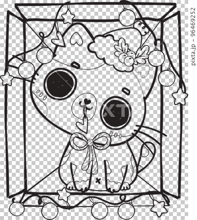 cute Christmas kitty cat in gift present box outline svg cartoon doodle hand drawn cute Christmas kitty cat in gift present box outline svg cartoon doodle hand drawn 96469252