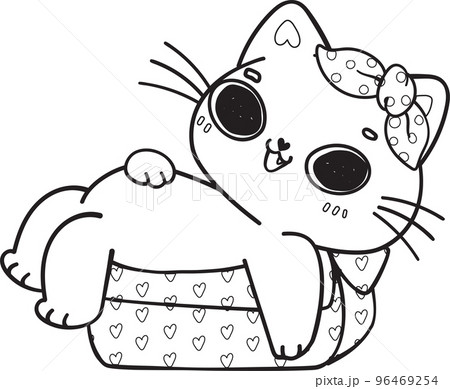 cute Christmas kitty cat in gift present box outline svg cartoon doodle hand drawn 96469254