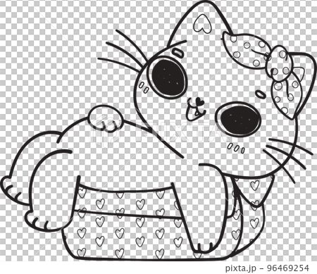 cute Christmas kitty cat in gift present box outline svg cartoon doodle hand drawn 96469254