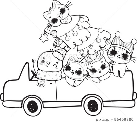 cute Christmas cat friend and snowman celebrate in car cartoon svg doodle outline hand drawn cute Christmas cat friend and snowman celebrate in car cartoon svg doodle outline hand drawn 96469280