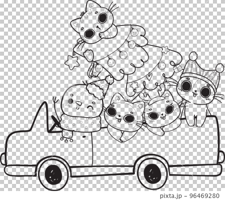 cute Christmas cat friend and snowman celebrate in car cartoon svg doodle outline hand drawn cute Christmas cat friend and snowman celebrate in car cartoon svg doodle outline hand drawn 96469280
