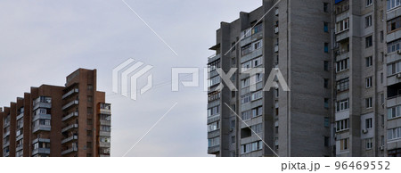 Old multi-storey apartment house in a poorly-developed region of Ukraine or Russia 96469552