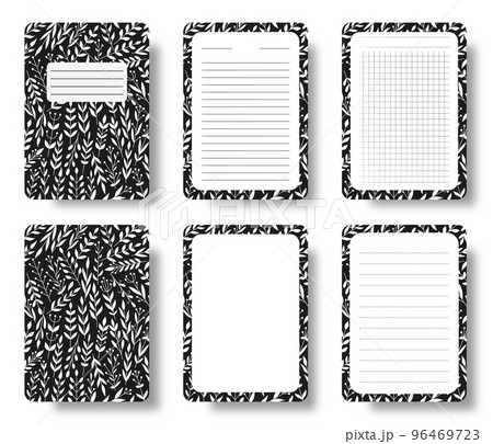 Floral notebook cover, lined pages set. Abstract branch leaves pattern with copy space gridded sheet template for annual notepad brochure copybook diary. Abstract flower planner booklet journal print 96469723