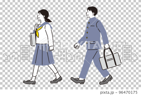 人物 通学する中学生の男女 96470175