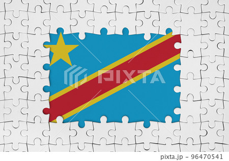 Democratic Republic of the Congo flag in frame of white puzzle pieces with missing central part Democratic Republic of the Congo flag in frame of white puzzle pieces with missing central part 96470541
