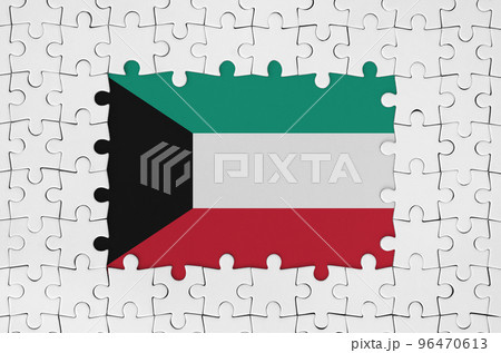 Kuwait flag in frame of white puzzle pieces with missing central part 96470613