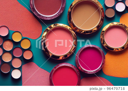 Colorful makeup cosmetics popular beauty items illustration 96470718