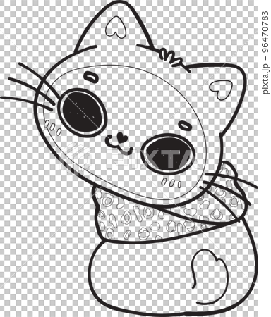 cute Christmas kitty cat in winter scarf and hat outline cartoon doodle hand drawn cute Christmas kitty cat in winter scarf and hat outline cartoon doodle hand drawn 96470783