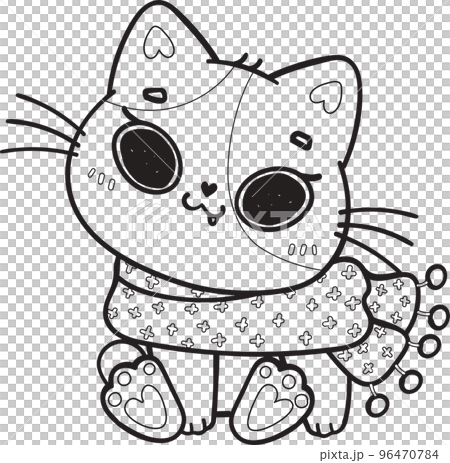 cute Christmas kitty cat in winter scarf and hat outline cartoon doodle hand drawn cute Christmas kitty cat in winter scarf and hat outline cartoon doodle hand drawn 96470784