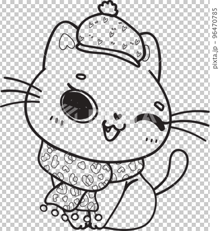 cute Christmas kitty cat in winter scarf and hat outline cartoon doodle hand drawn cute Christmas kitty cat in winter scarf and hat outline cartoon doodle hand drawn 96470785