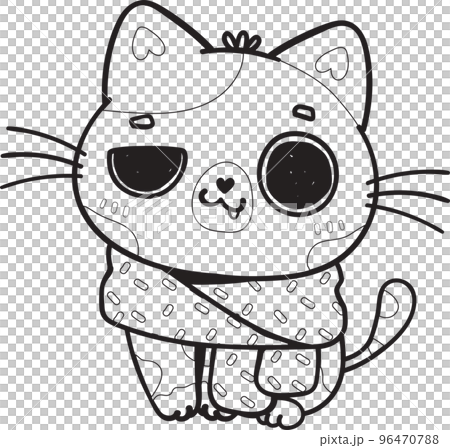 cute Christmas kitty cat in winter scarf and hat outline cartoon doodle hand drawn cute Christmas kitty cat in winter scarf and hat outline cartoon doodle hand drawn 96470788
