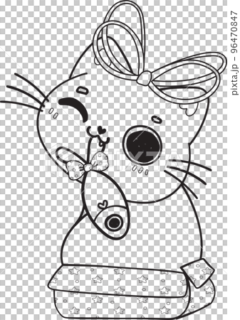 cute Christmas playful kitty cat play with present gift box outline cartoon doodle hand drawn cute Christmas playful kitty cat play with present gift box outline cartoon doodle hand drawn 96470847